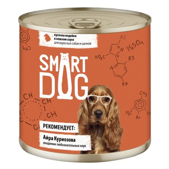 Консервы Smart Dog для взрослых собак и щенков кусочки индейки нежном соусе, 850г (6 шт)