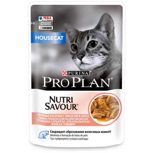 Паучи Purina Pro Plan Nutri Savour Housecat для взрослых кошек живущих дома, с лососем в соусе 85 г (26 шт.)