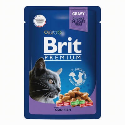 Паучи Brit для взрослых кошек с треской в соусе 14 шт