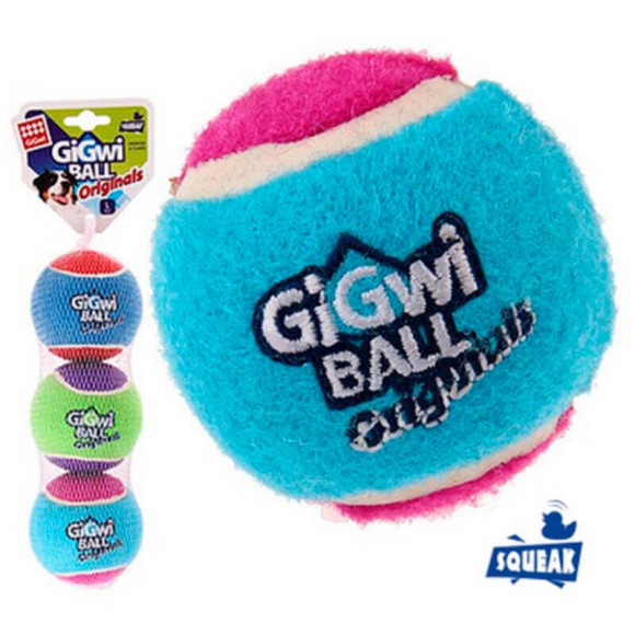 Игрушка GiGwi три мяча с пищалкой теннисная резина