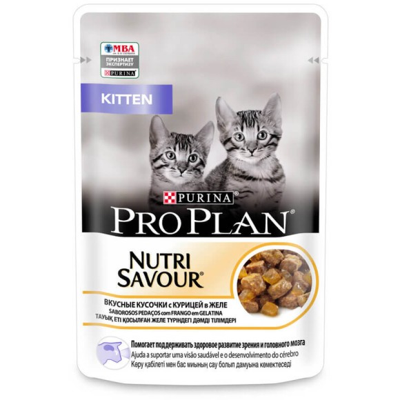 Паучи Purina Pro Plan Nutri Savour Kitten для котят, кусочки с курицей в желе 85 г (26 шт.)