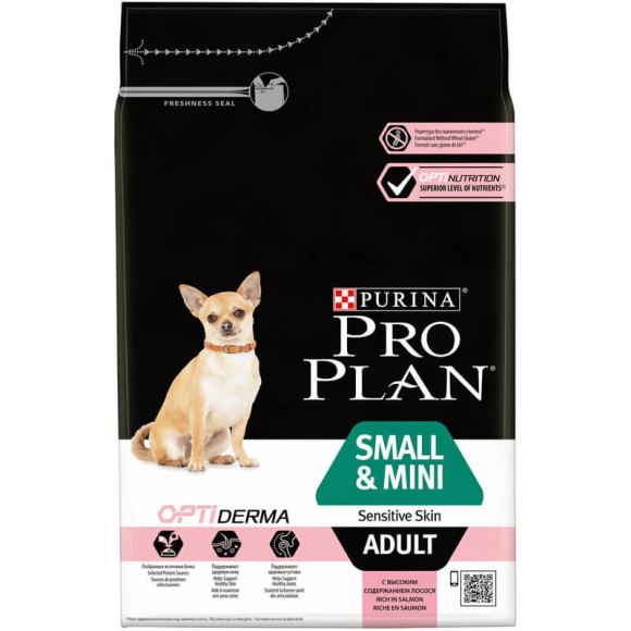 Сухой корм Purina Pro Plan Opti Derma для взрослых собак мелких и карликовых пород с чувствительной кожей, лосось