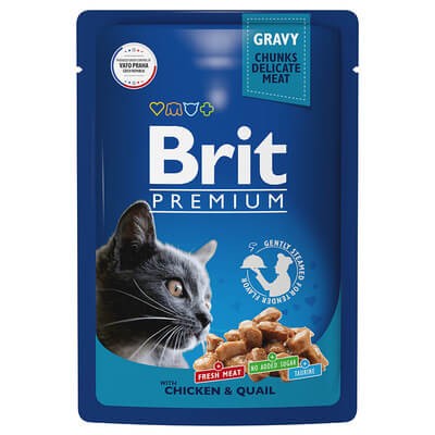 Паучи Brit для взрослых кошек с цыпленком и перепелкой в соусе 14 шт