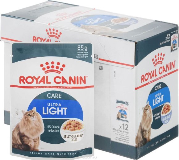 Консервы Royal Canin Ultra Light для кошек профилактика избыточного веса мясные кусочки в желе 12 шт
