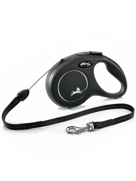 Поводок-рулетка Flexi New Classic S для собак до 12 кг трос 8 м (чёрный)