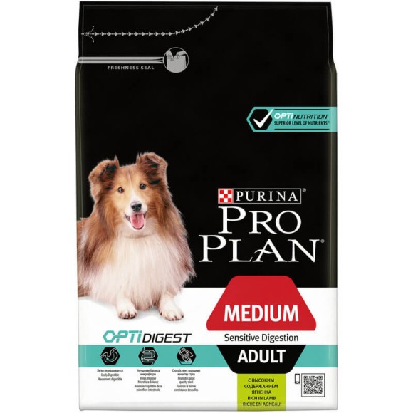 Сухой корм Purina Pro Plan Opti Digest для взрослых собак средних пород с чувствительным пищеварением, ягнёнок