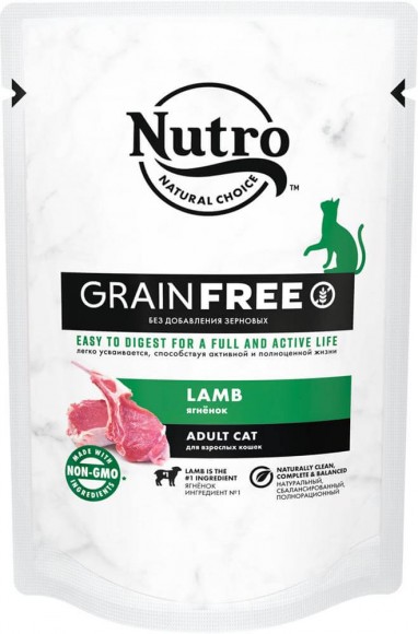Влажный корм Nutro для взрослых кошек с ягнёнком (пауч) 24шт