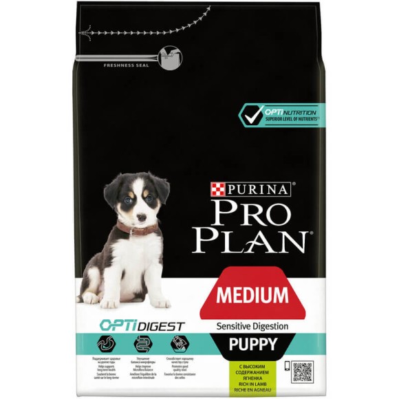 Сухой корм Purina Pro Plan Opti Digest для щенков средних пород с чувствительным пищеварением, ягнёнок