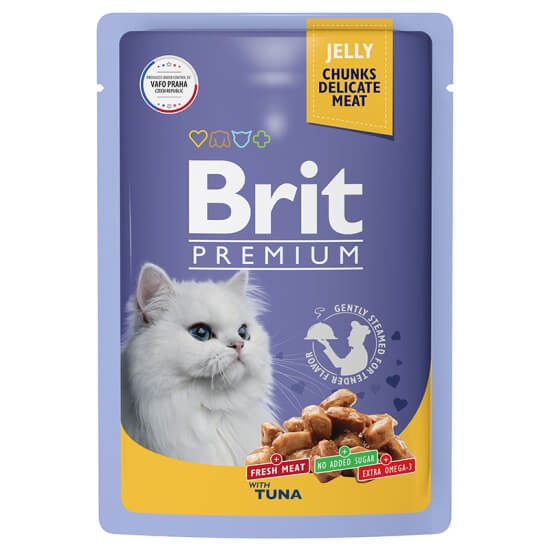 Паучи Brit для взрослых кошек с тунцом в желе 14 шт