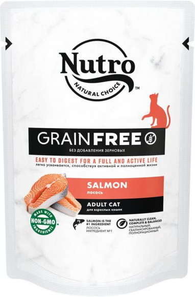 Влажный корм Nutro для взрослых кошек с лососем (пауч) 24шт