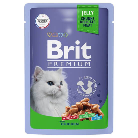 Паучи Brit для взрослых кошек с цыпленком в желе 14 шт