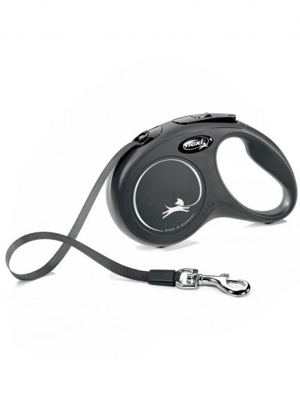 Поводок-рулетка Flexi New Classic S для собак до 15 кг лента 5 м (чёрный)
