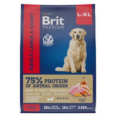 Корм Brit Premium by Nature Adult для взрослых собак крупных и гигантских пород