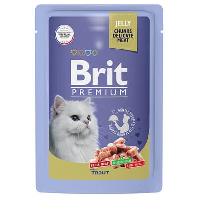 Паучи Brit для взрослых кошек с форелью в желе 14 шт