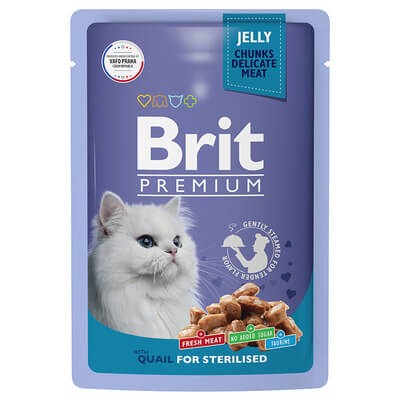 Паучи Brit для взрослых стерилизованных кошек с перепелкой в желе 14 шт