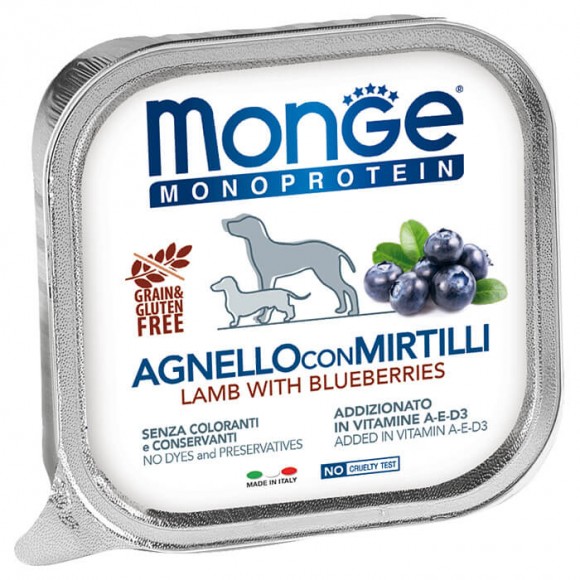 Консервы для собак Monge Dog Monoprotein Fruits паштет из ягненка с черникой 24 шт
