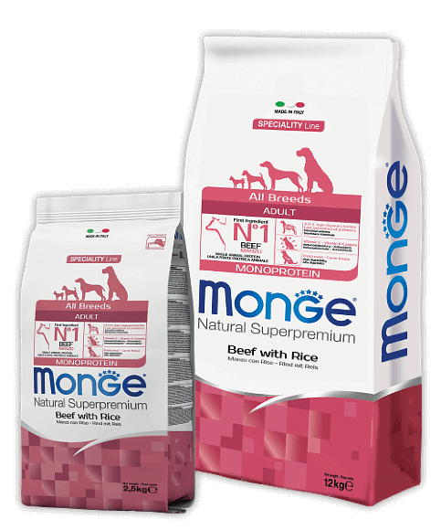 Корм Monge Dog Monoprotein AllBreeds Beef and Rice для собак говядина с рисом