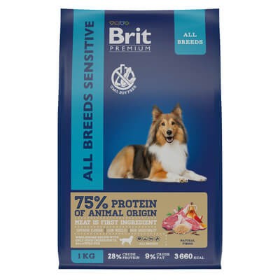 Корм Brit Premium для взрослых собак с чувствительным пищеварением с ягненком и индейкой
