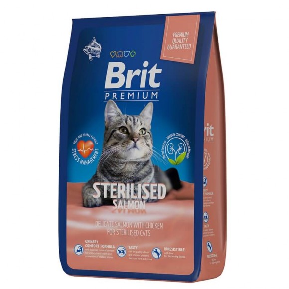 Корм Brit Premium Cat Sterilised для стерилизованных кошек с лососем и курицей