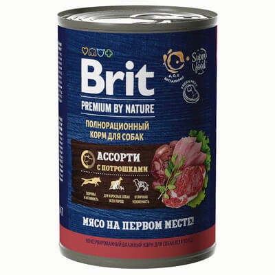Консервы Brit мясное ассорти с потрошками для взрослых собак всех пород 9 шт