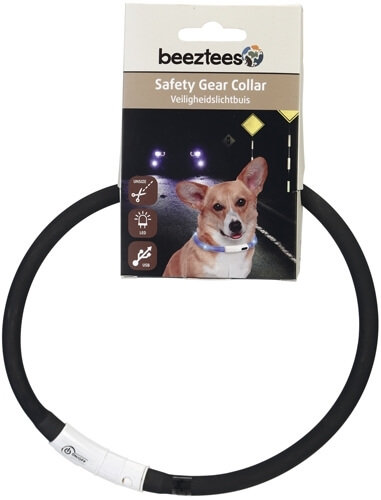 Ошейник Beeztees для собак светящийся с USB силиконовый 70 см x 10 мм (черный)