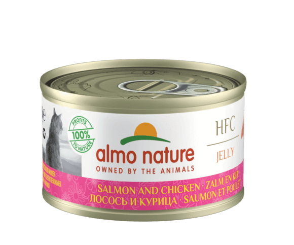 Консервы Almo Nature для кошек с лососем и курицей в желе (75% мяса)