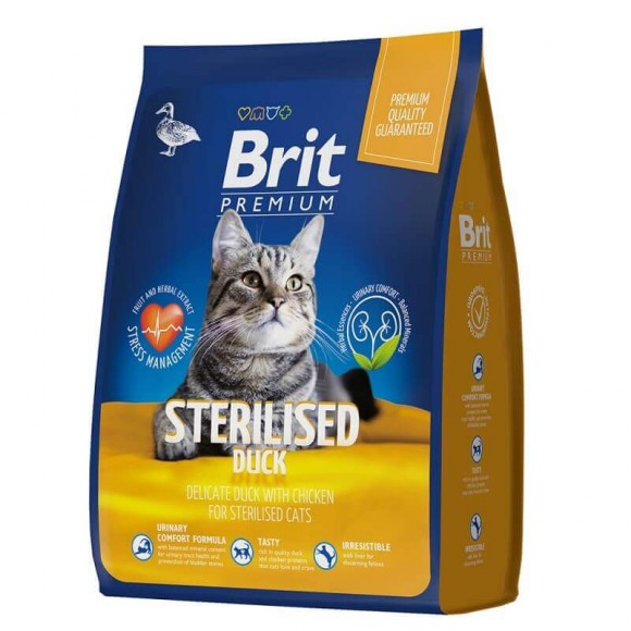 Корм Brit Premium Cat Sterilised для стерилизованных кошек с уткой и курицей