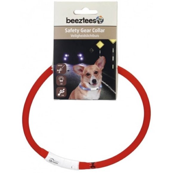 Ошейник Beeztees для собак светящийся с USB силиконовый 70 см x 10 мм (красный)