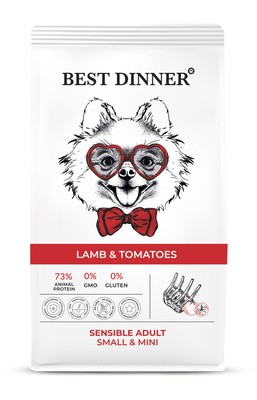 Корм Best Dinner сухой корм для собак мелких пород склонных к аллергии и проблемам с пищеварением с ягненком и томатами