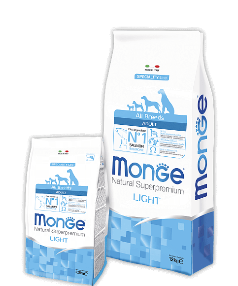 Корм Monge Dog Speciality Light для собак низкокалорийный с лососем и рисом
