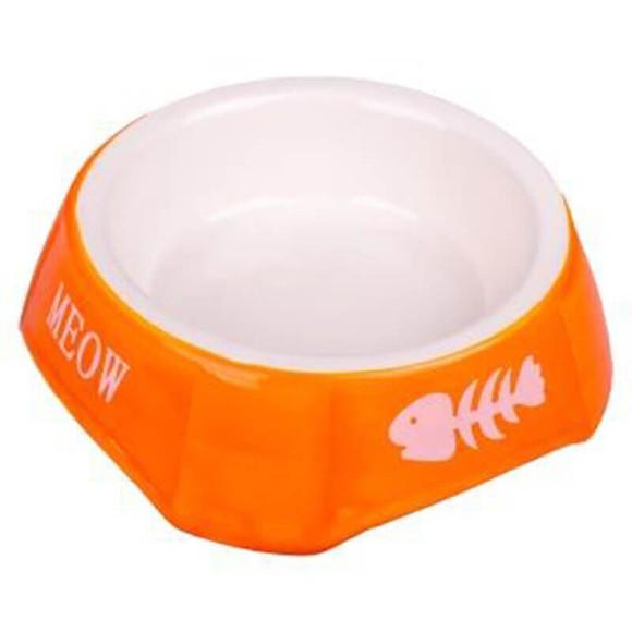 Миска Mr.Kranch керамическая для кошек оранжевая с рыбками, 140 мл