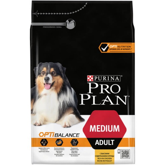 Сухой корм Purina Pro Plan Opti Balance для взрослых собак средних пород, с курицей