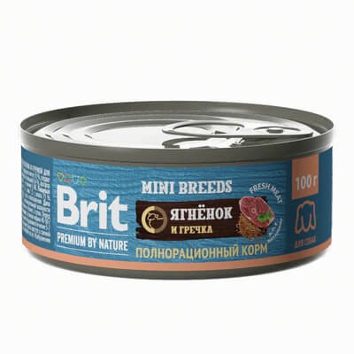 Консервы Brit с ягненком и гречкой для взрослых собак мелких пород 12 шт