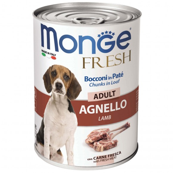 Консервы для собак Monge Dog Fresh Chunks in Loaf мясной рулет из ягненка 24шт.