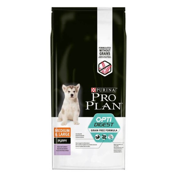 Сухой корм Purina Pro Plan Grain Free Formula (беззерновой) для щенков средних и крупных пород с чувствительным пищеварением, с индейкой