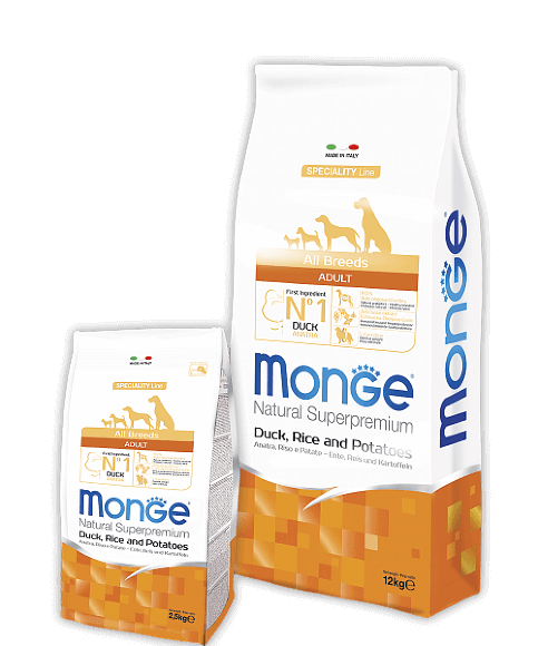 Корм Monge Dog Speciality для собак утка с рисом и картофелем