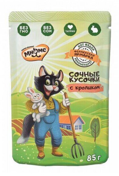 Паучи Мнямс «Фермерская ярмарка» сочные кусочки для кошек с кроликом, линия Кот Федор (24 шт)
