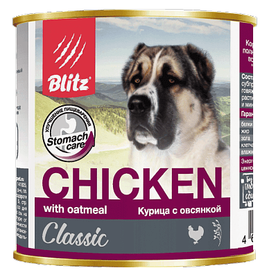 Консервы Blitz Classic Dog Chicken & Oatmeal Minced для собак всех пород (с курицей и овсянкой)