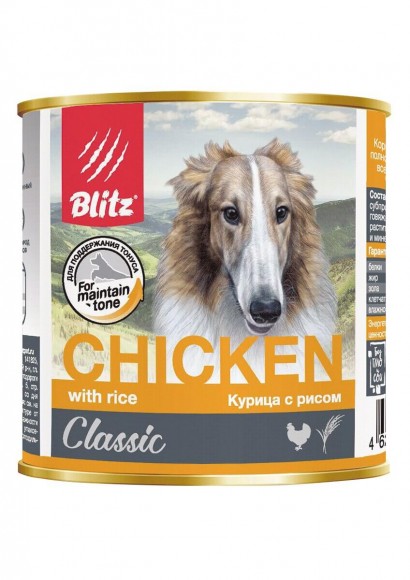 Консервы Blitz Classic Dog Chicken & Rice Minced для собак всех пород (курица и рис)