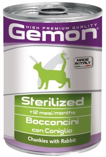 Консервы Gemon Cat Sterilised для стерилизованных кошек (кусочки кролика) 24 шт