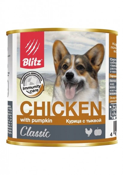 Консервы Blitz Classic Dog Chicken whith Pumpkin для собак всех пород (курица с тыквой)