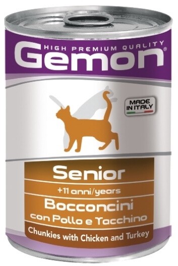 Консервы Gemon Cat Senior для пожилых кошек кусочки курицы с индейкой (24 шт)